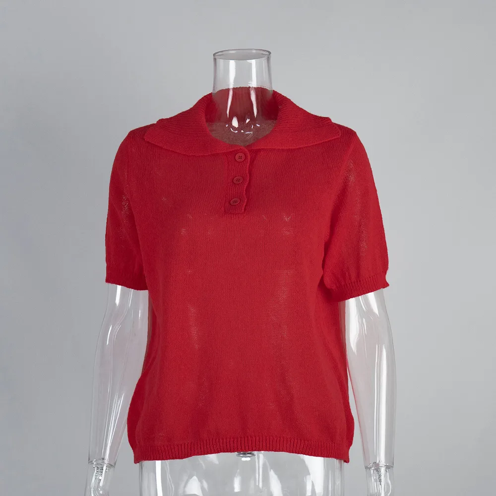 Polo Hollow Knitted Short sleeved Shirt Red - Shop at LoveMi