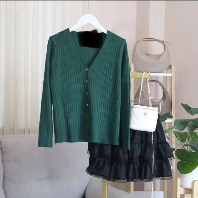 V neck Sweater Sweater Thin Cardigan Jacket Top For Women Army Green - Shop at LoveMi