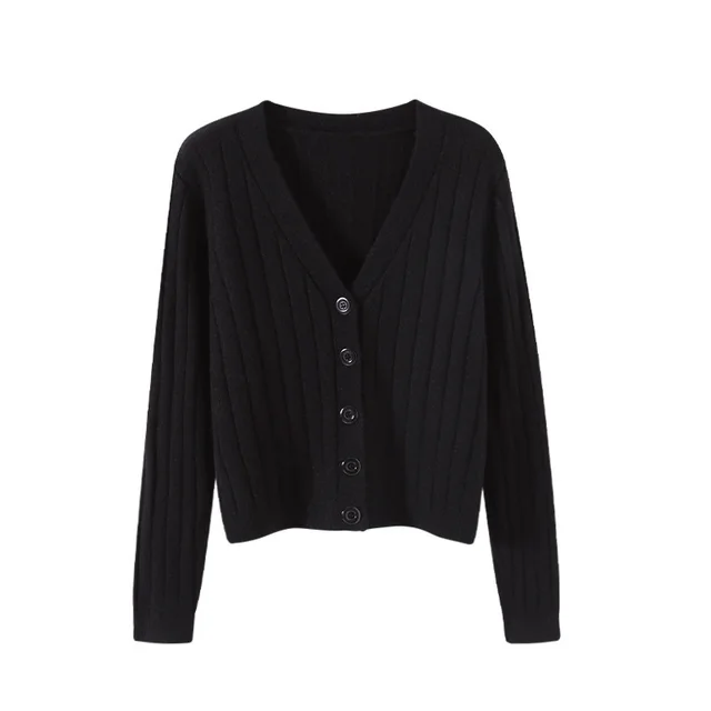 V neck Sweater Sweater Thin Cardigan Jacket Top For Women Black - Shop at LoveMi