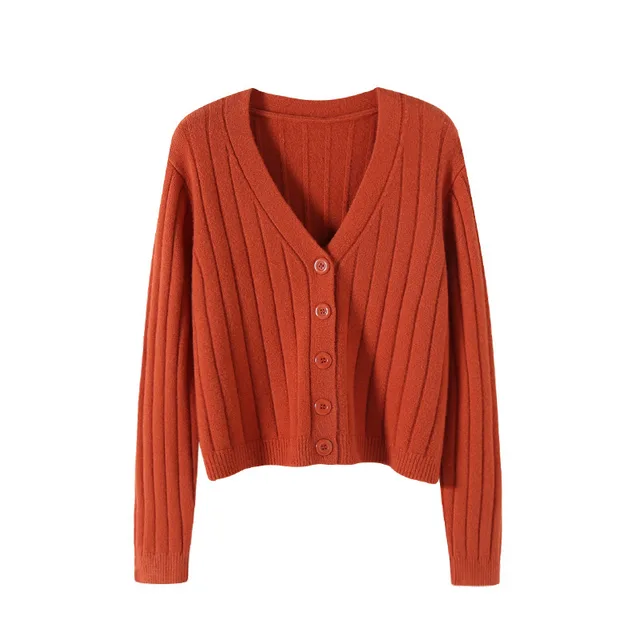 V neck Sweater Sweater Thin Cardigan Jacket Top For Women Brick Red - Shop at LoveMi