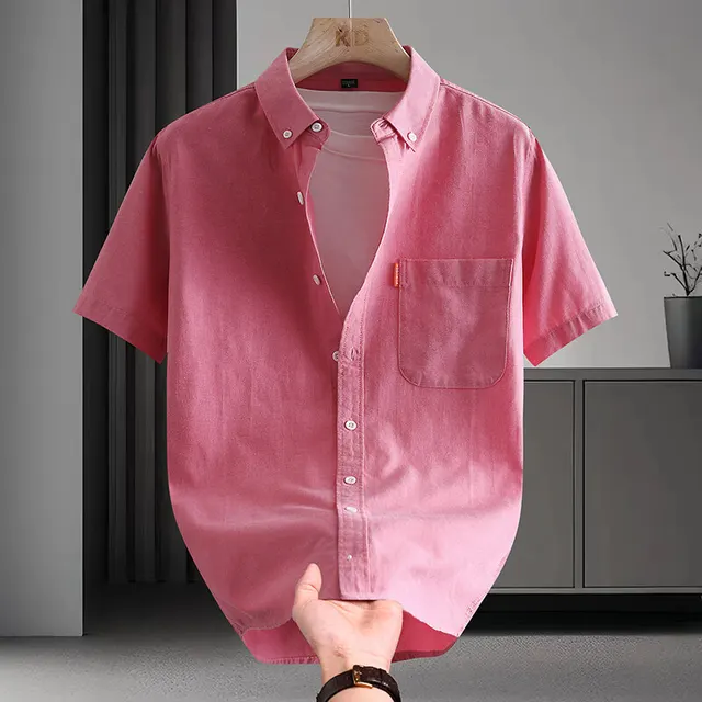 Short sleeved Shirt Men's High Cotton Light Luxury Artistic Solid Color Red - Shop at LoveMi