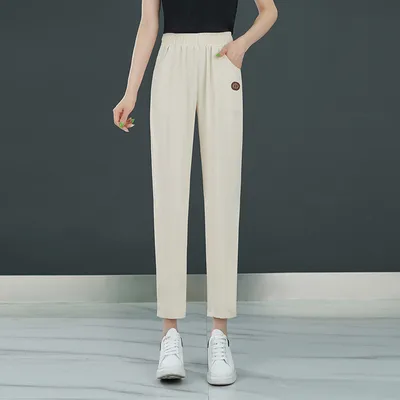 Women's Slim All matching Straight Thin Cropped Pants Apricot - Shop at LoveMi
