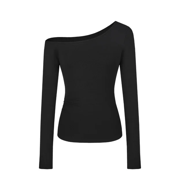 Pure Slim fit Slimming And Shoulder Hollow Long sleeved T shirt Women's Top Black - Shop at LoveMi