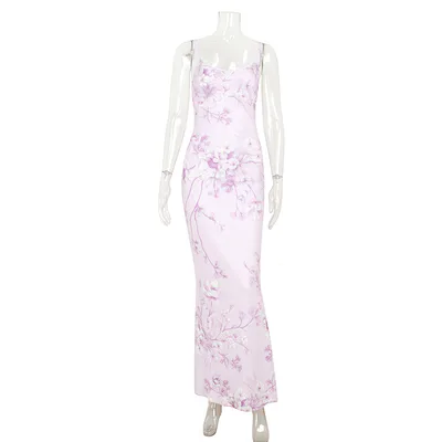 Elegant V neck Slim fit Printed Purple Dress Women Purple - Shop at LoveMi