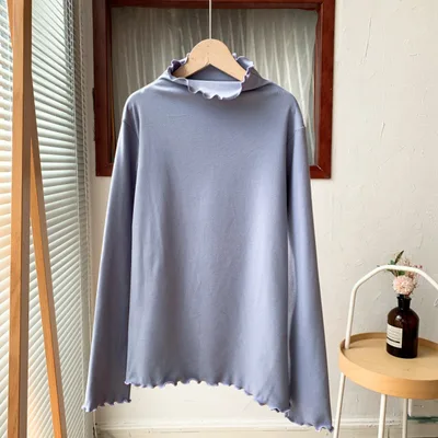 Half high Collar Long Sleeves Solid Color Inner Wear Slim Fit Warm Dralon Top Haze Blue - Shop at LoveMi