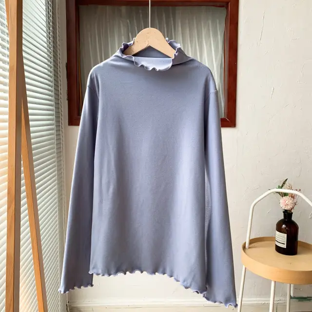 Half high Collar Long Sleeves Solid Color Inner Wear Slim Fit Warm Dralon Top Haze Blue - Shop at LoveMi