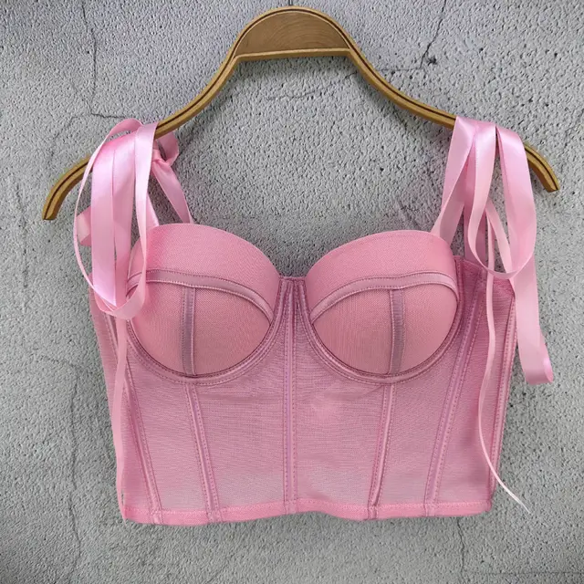 French Ribbon Bra Fishbone Camisole Pink - Shop at LoveMi
