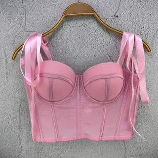 French Ribbon Bra Fishbone Camisole - Pink