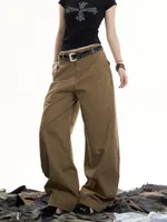 Retro Washed Deconstruction Machete Overalls Women's Loose Straight All-matching Wide Leg - Coffee Color