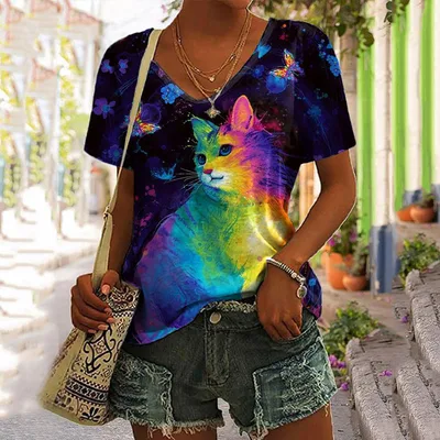 Fashionable 3D Printed Loose Short sleeved Top For Women Jl2281609 - Shop at LoveMi