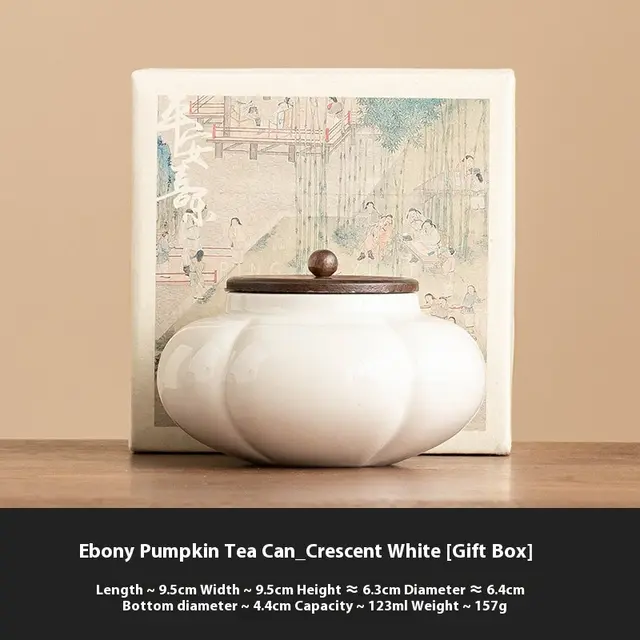 Black Wood Pumpkin Teapot Ceramic Tea Caddy Crescent White Gift Box - Shop at LoveMi