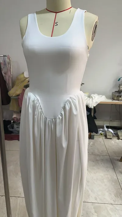 U shaped Collar High Slit Pleated Backless Dress White - Shop at LoveMi