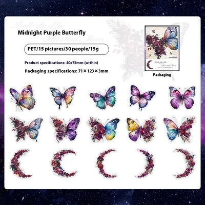 Beautiful Day PET Sticker Package Star Moon Butterfly Series Midnight Purple Butterfly - Shop at LoveMi
