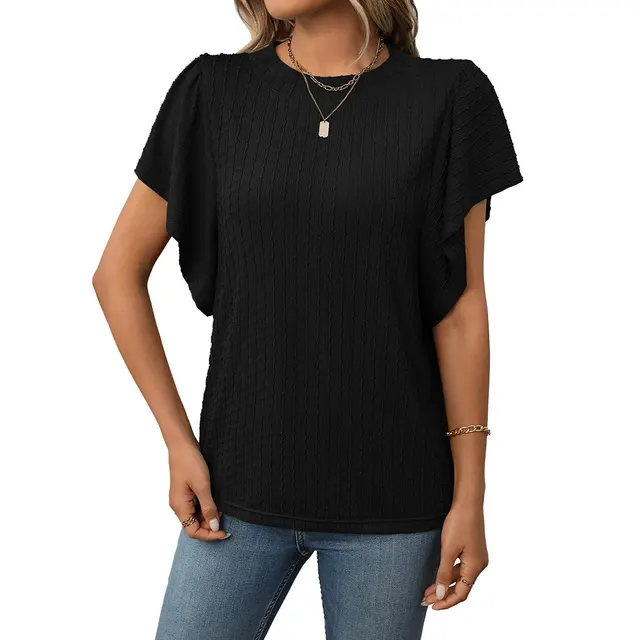 Women's New Solid Color Crew Neck T shirt Top Black - Shop at LoveMi