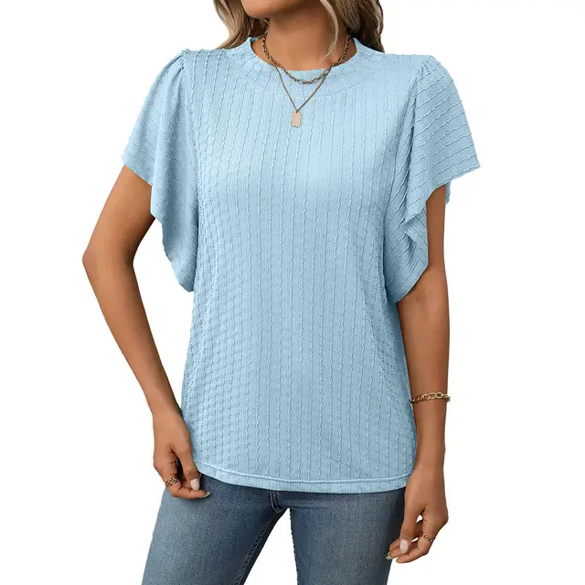 Women's New Solid Color Crew Neck T shirt Top Light Blue - Shop at LoveMi