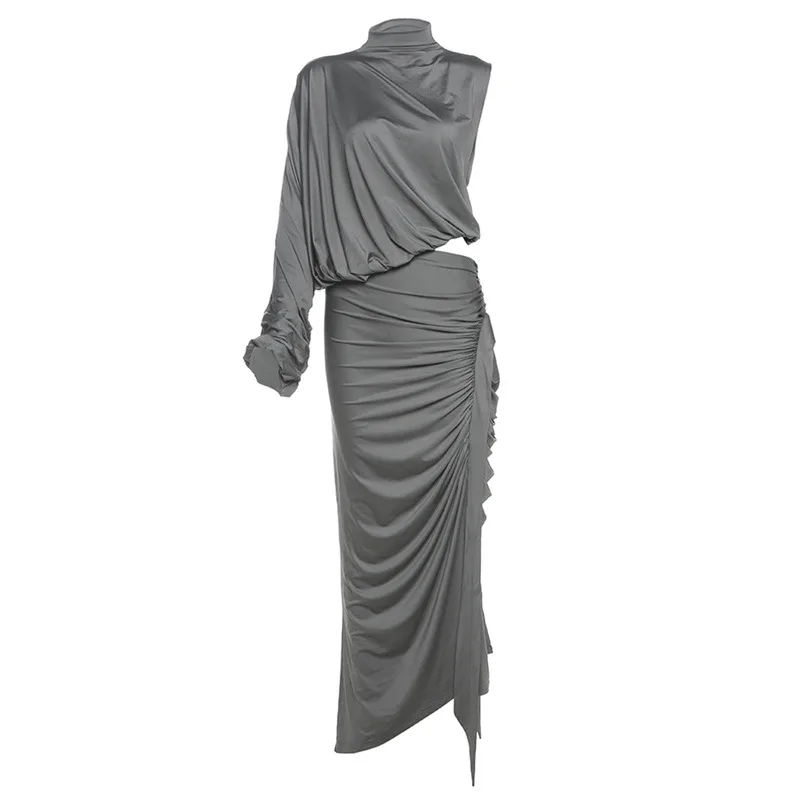 Women's Half Turtleneck Shoulder Sleeve Top Suit Gray - Shop at LoveMi