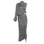 Women's Half Turtleneck Shoulder Sleeve Top Suit - Gray