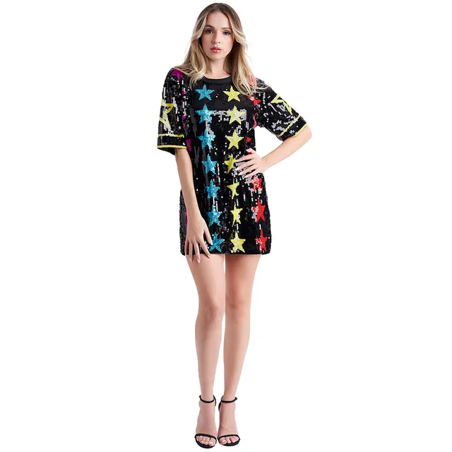 Women's Fashion Loose Cool Sequined T shirt Top Black - Shop at LoveMi
