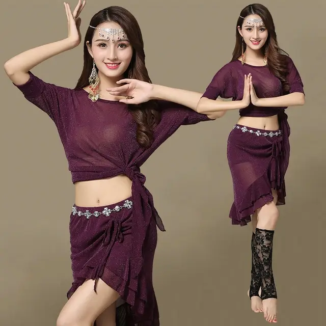 Fashion Mesh Dancing Dress Summer Women's Suit Purple Coat Skirt Waist Chain - Shop at LoveMi