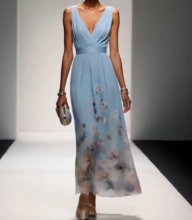 Evening Gown Elegant V neck Cross border Dress Light Blue - Shop at LoveMi