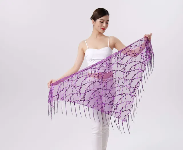Belly Dance Sequins Tassel Triangle Waist Scarf Purple - Shop at LoveMi