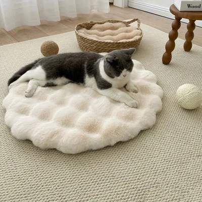 Plush Pet Pad Sleep Round Autumn And Winter Warm Beige - Shop at LoveMi