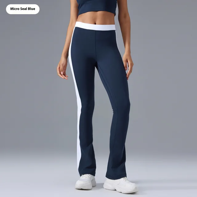 Yoga Fitness Suit Women's Contrast Color Halter Bra High Waist Hip Lift Yoga Bootcut Trousers Badge Blue D25092 - Shop at LoveMi