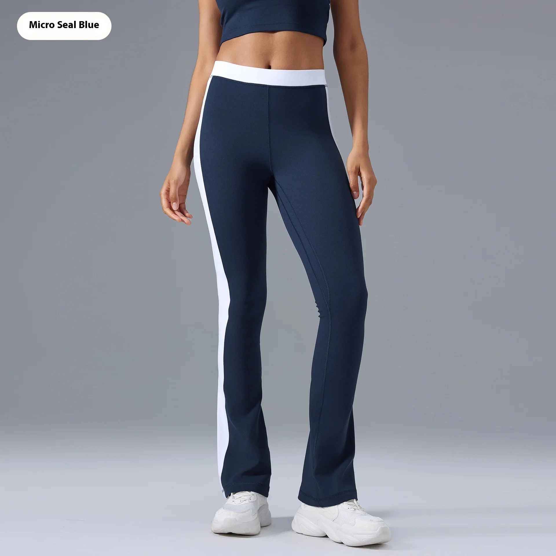 Yoga Fitness Suit Women's Contrast Color Halter Bra High Waist Hip Lift Yoga Bootcut Trousers - Badge Blue D25092