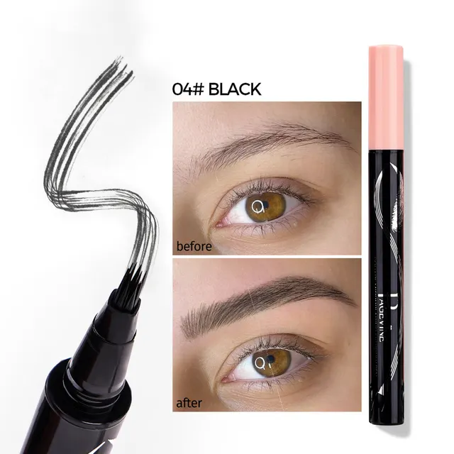 Four fork Eyebrow Pencil Waterproof And Sweatproof Long Lasting Non Smudge Distinct Look 04 Black - Shop at LoveMi