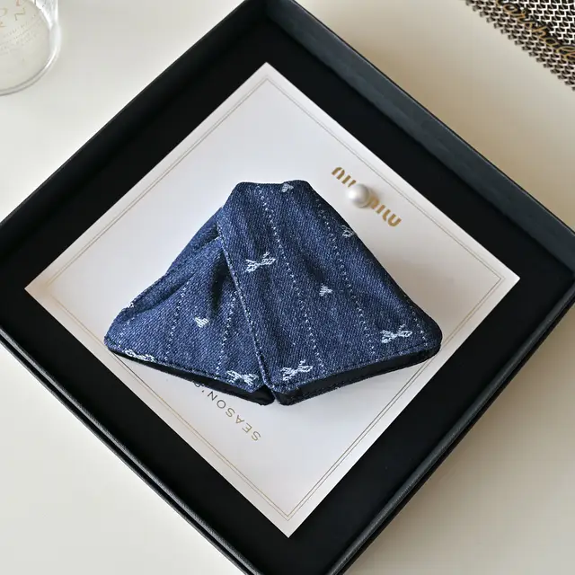 Embroidered Denim High Sense Barrettes Back Head Updo Shark Barrettes Dark Blue - Shop at LoveMi