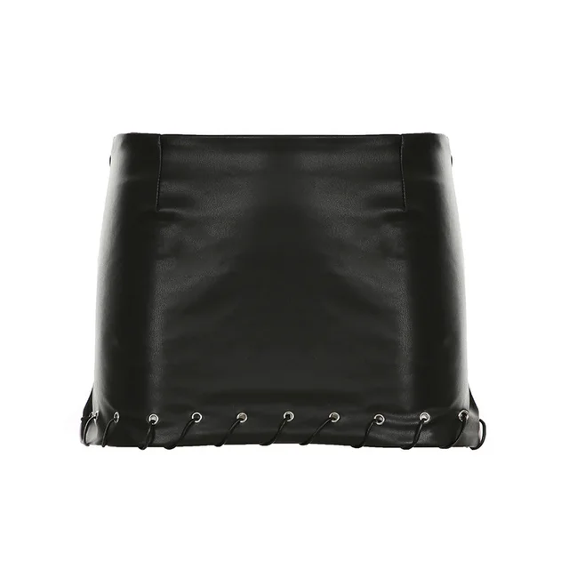 European And American Punk Leather Suit Hollow out Halter Vest Skirt - Shop at LoveMi