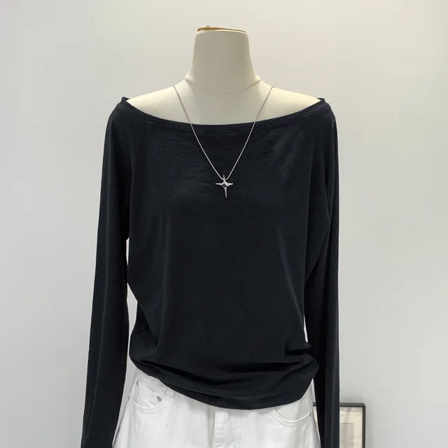 Style Off neck Oblique Shoulder Tops Women Kjyk704 Long Sleeve Black - Shop at LoveMi