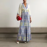 Loose Plus Size Positioning Digital Printed V-neck Maxi Dress - Picture Color-L