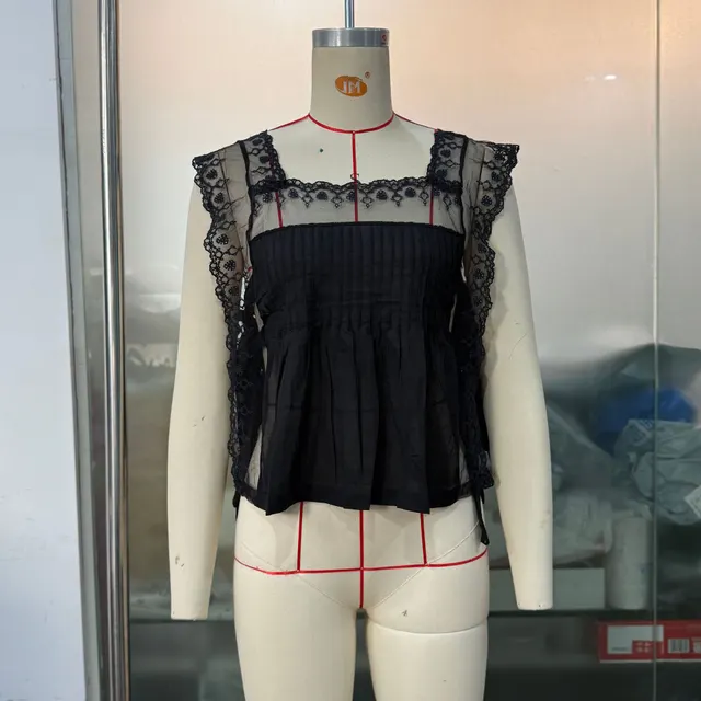 Mesh Outerwear Stitching Sweet Lace Shirt Side Lace up Black - Shop at LoveMi