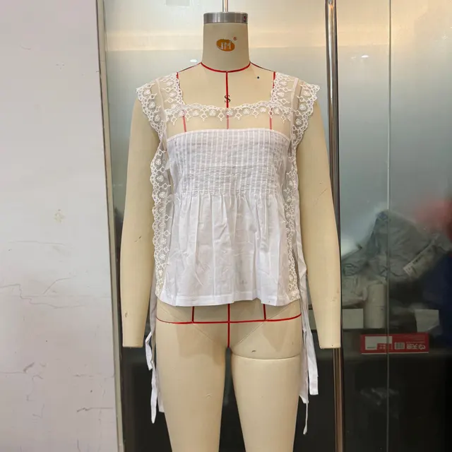 Mesh Outerwear Stitching Sweet Lace Shirt Side Lace up White - Shop at LoveMi