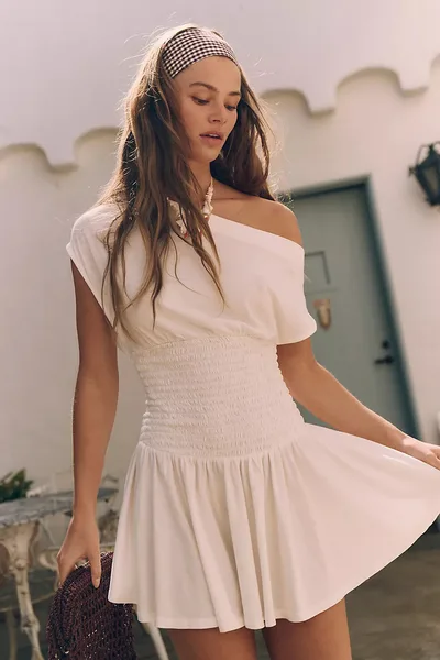 Women's Off the shoulder Casual Solid Color Waist Tight Slim Fit Dress White - Shop at LoveMi