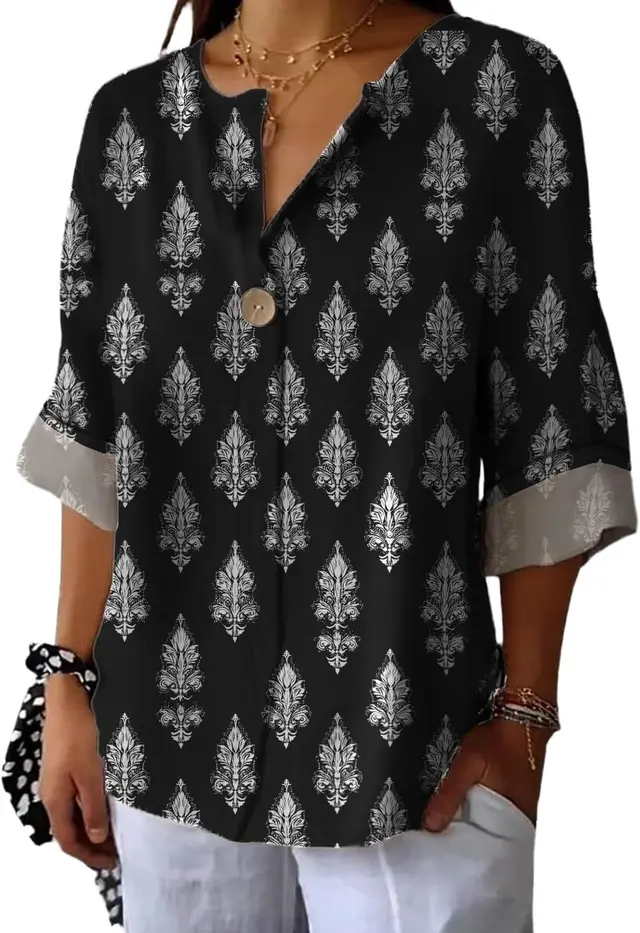 Women's Fashion Personalized Cotton Shirt Casual Top Black - Shop at LoveMi