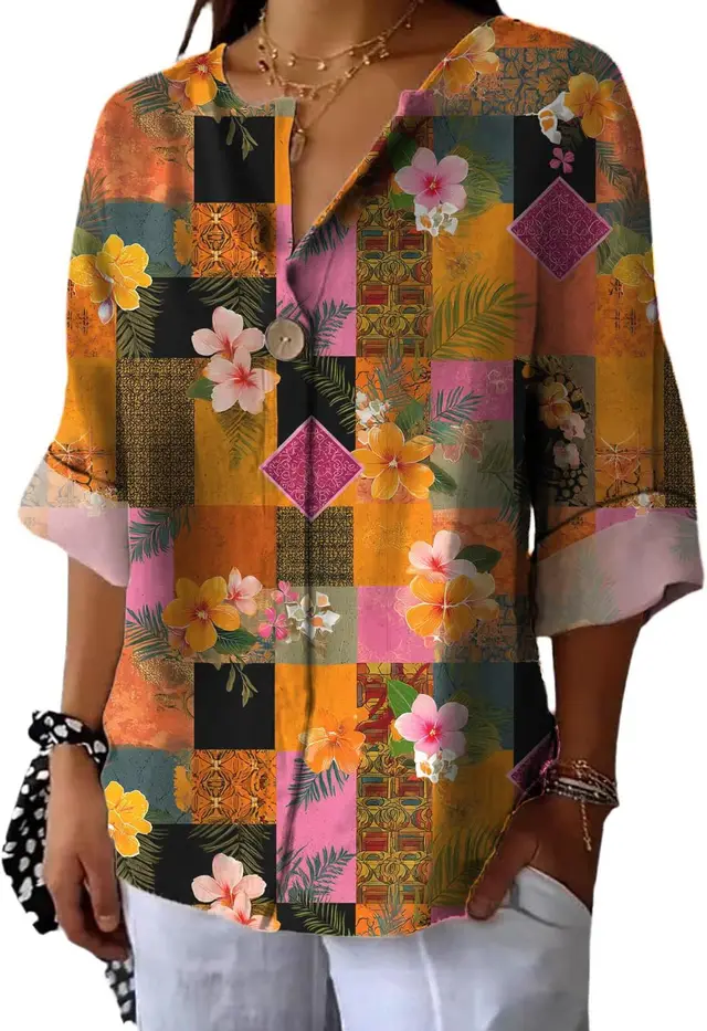 Women's Fashion Personalized Cotton Shirt Casual Top Yellow Flowers - Shop at LoveMi