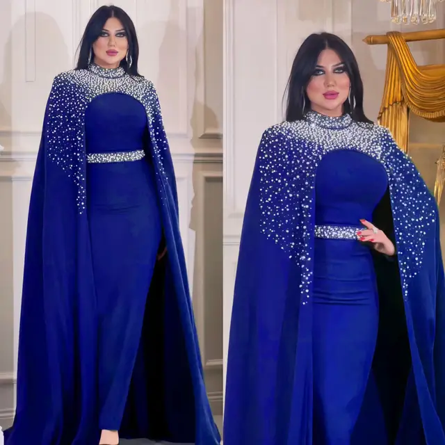 Middle East Muslim Rhinestone Beaded Heavy Industry Two piece Suit Dress Robe Z267 Blue - Shop at LoveMi