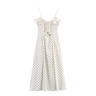 New Summer Retro Waist controlled Polka Dot Midi Skirt Sling Dress Picture Color L - Shop at LoveMi