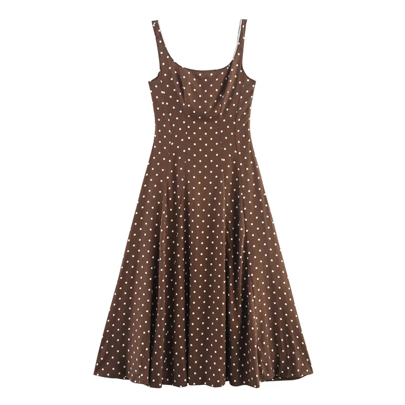 Summer Retro Waist-controlled Polka Dot Midi Skirt Sling Dress - View 1