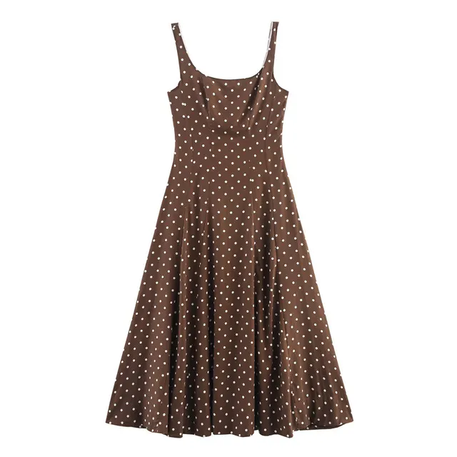 Summer Retro Waist controlled Polka Dot Midi Skirt Sling Dress - Shop at LoveMi