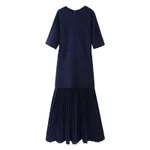 Fashionable Elegant Brown Patchwork Pleated Dress - Blue