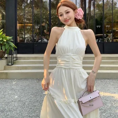 Retro Design Halter Spaghetti Straps Sleeveless Long Jumper Dress - Shop at LoveMi