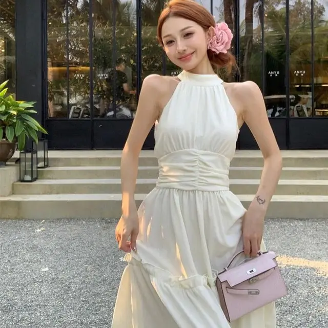 Retro Design Halter Spaghetti Straps Sleeveless Long Jumper Dress - Shop at LoveMi