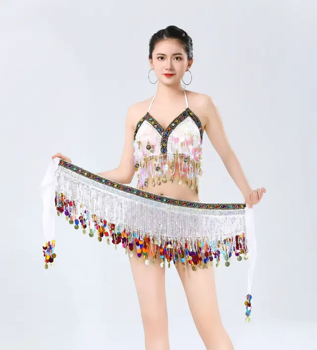 Belly Dance Waist Chain Hip Scarf Sequin Tassel Silver - Shop at LoveMi