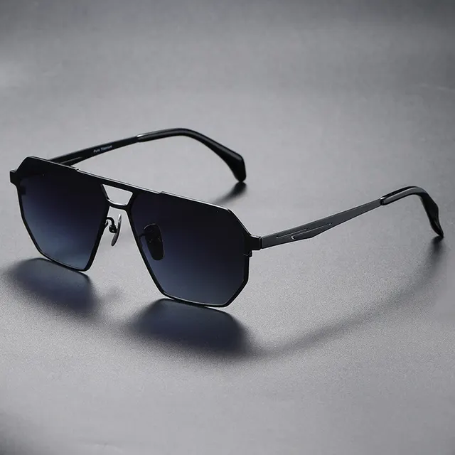 Pure Titanium Polarized Driving Polygon UV proof Sunglasses Black Frame Gradient Gray - Shop at LoveMi