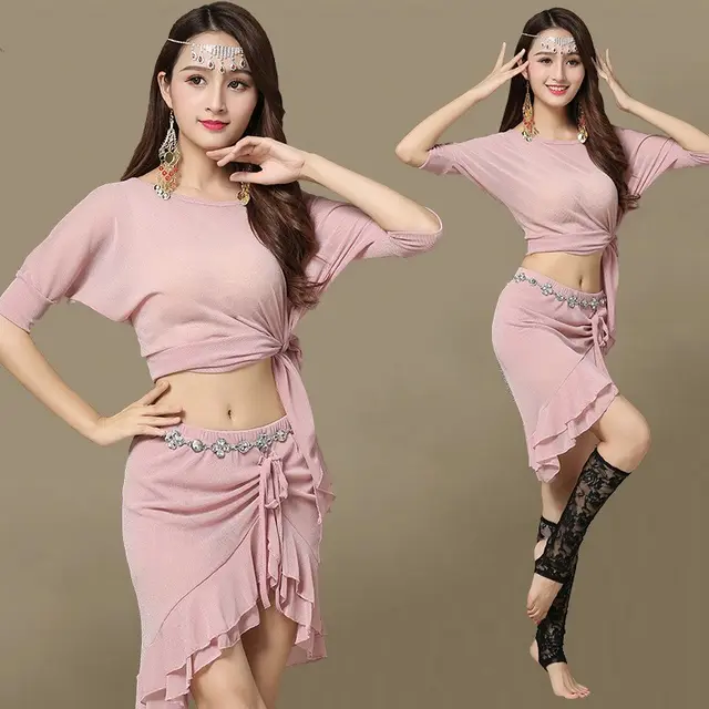 Belly Dance Sexy Mesh Dancing Dress Pink Coat Skirt - Shop at LoveMi