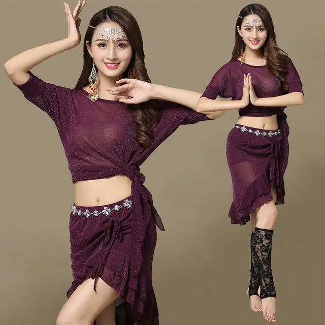 Belly Dance Sexy Mesh Dancing Dress Purple Coat Skirt Waist Chain - Shop at LoveMi
