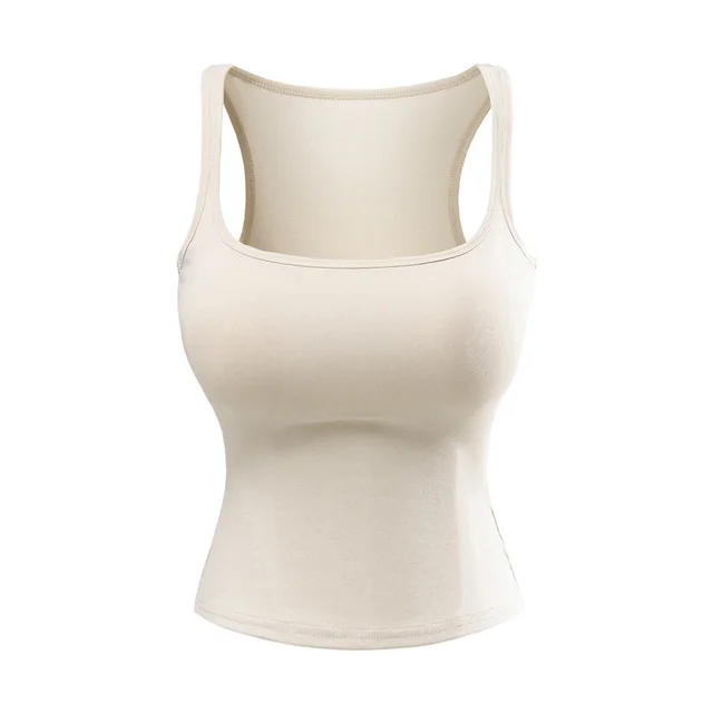 New Solid Color Summer Slim Fit Comic Chest Pad U neck Vest style Sling Milk Tea Color - Shop at LoveMi